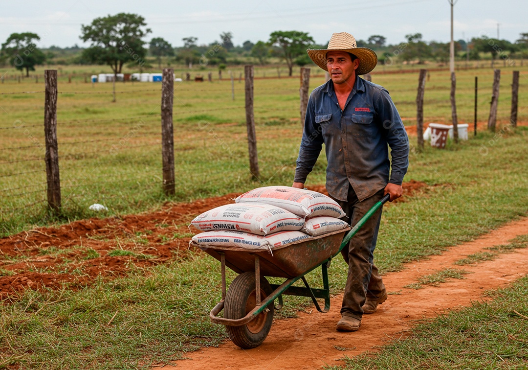 Homem meia idade trabalhador trabalhando em uma fazenda