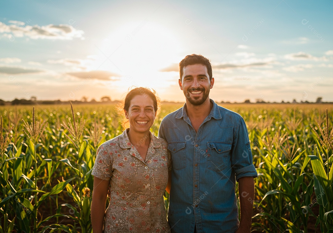 Homem e mulher jovens agricultores sobre uma fazenda
