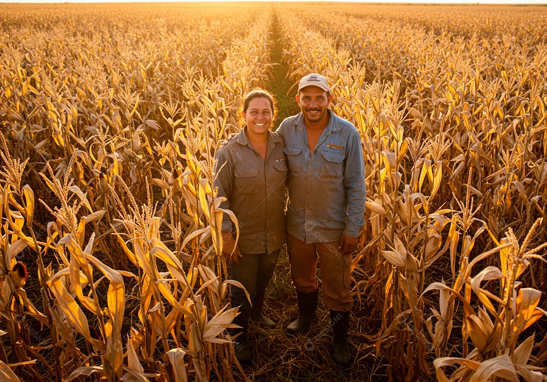 Homem e mulher jovens agricultores sobre uma fazenda