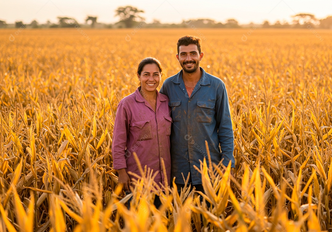 Homem e mulher jovens agricultores sobre uma fazenda
