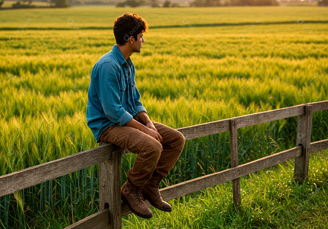 Homem jovem trabalhador trabalhando em uma fazenda