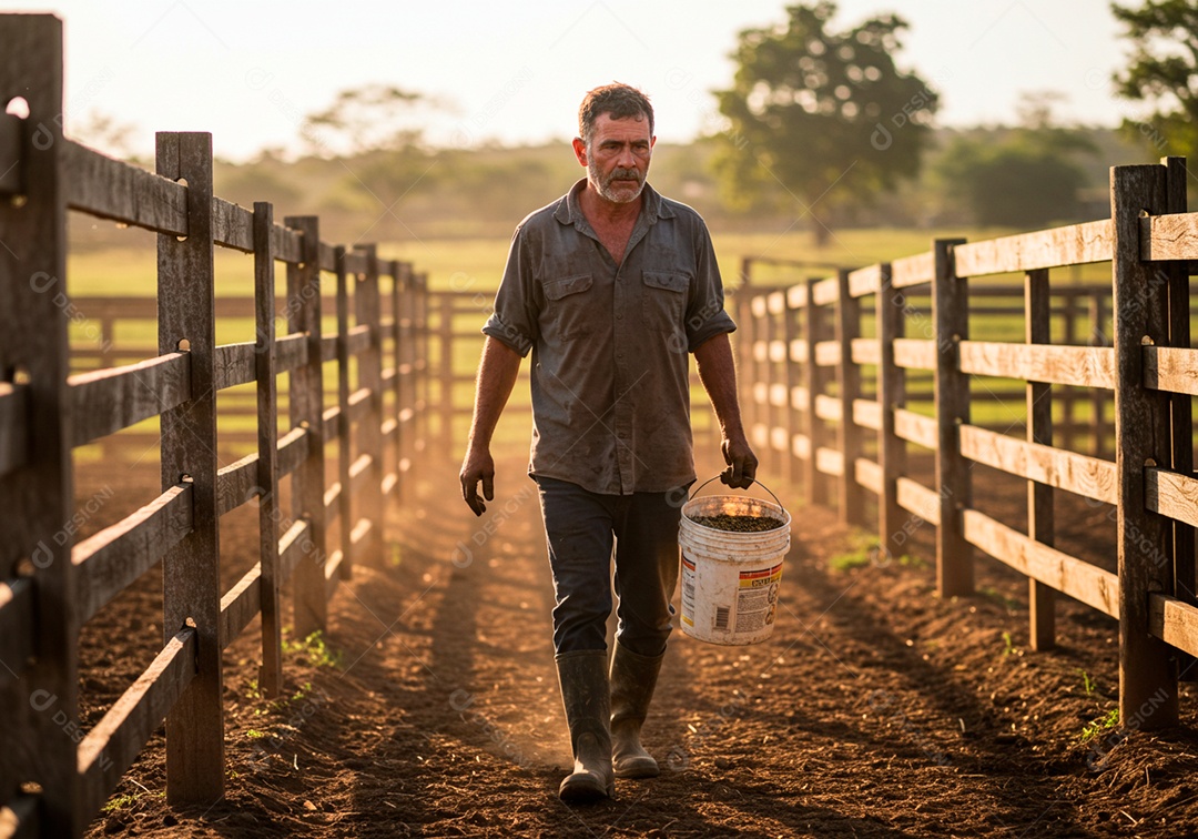Homem meia idade trabalhador trabalhando em uma fazenda