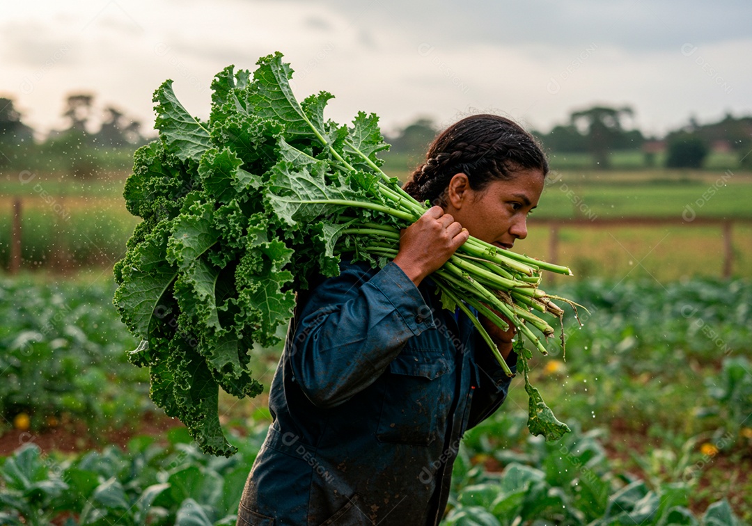 Mulher jovem trabalhadora trabalhando em uma fazenda