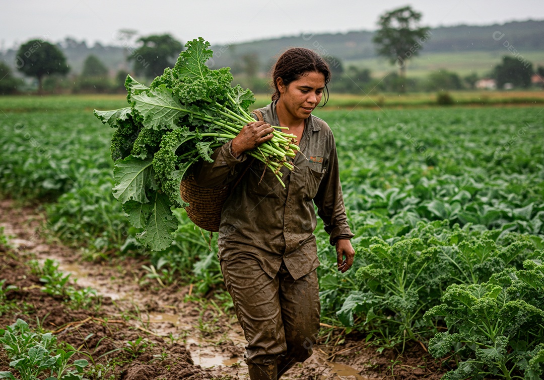 Mulher jovem trabalhadora trabalhando em uma fazenda