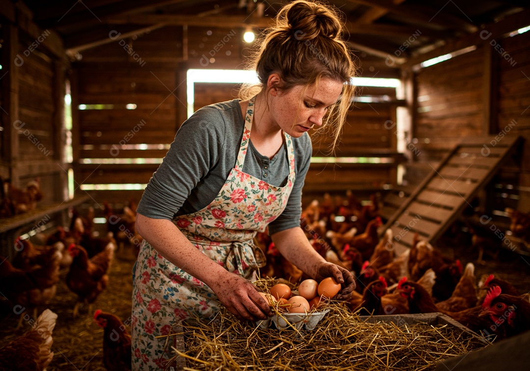 Mulher jovem trabalhadora trabalhando em uma fazenda