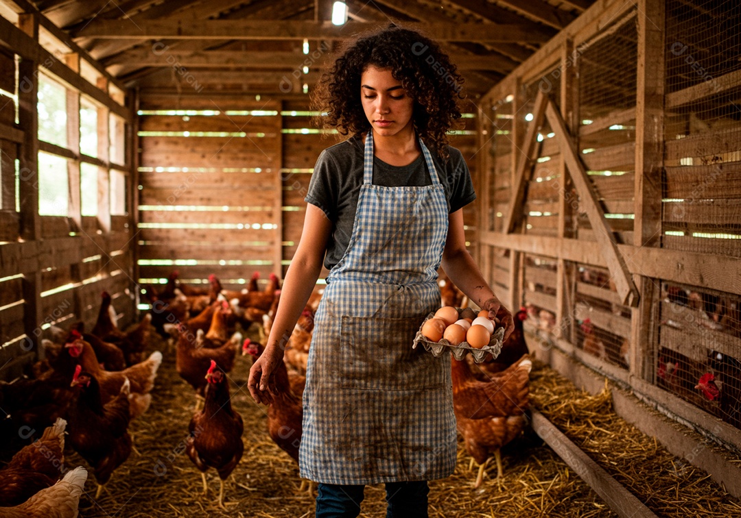 Mulher jovem trabalhadora trabalhando em uma fazenda