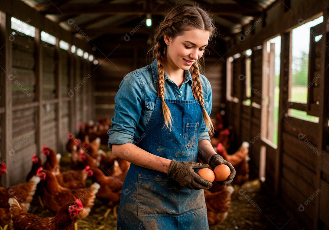 Mulher jovem trabalhadora trabalhando em uma fazenda