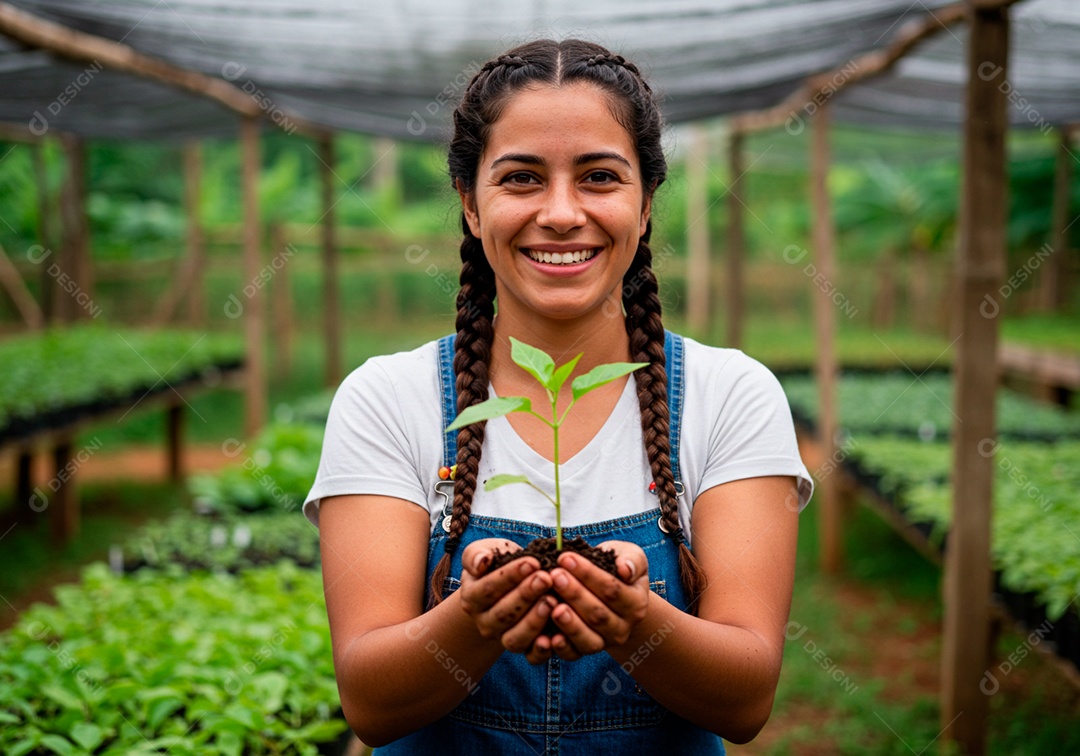 Mulher jovem trabalhadora trabalhando em uma fazenda