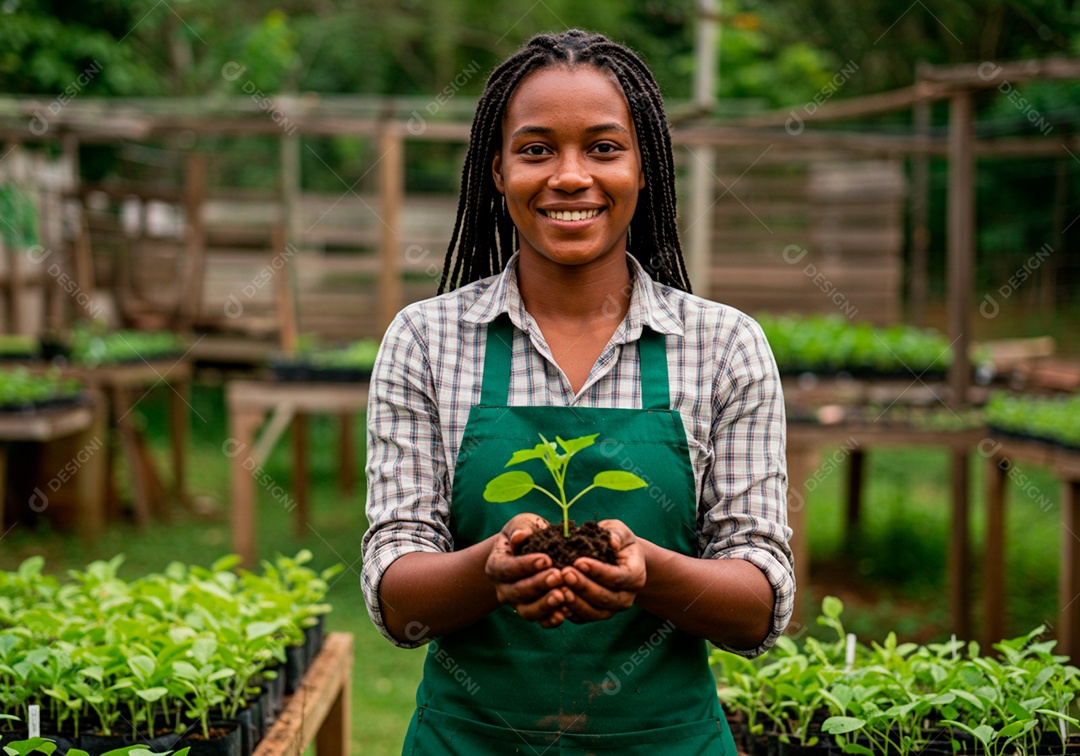 Mulher jovem trabalhadora trabalhando em uma fazenda