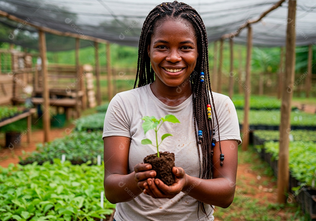 Mulher jovem trabalhadora trabalhando em uma fazenda