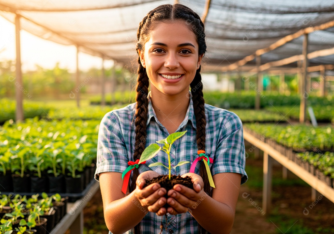 Mulher jovem trabalhadora trabalhando em uma fazenda