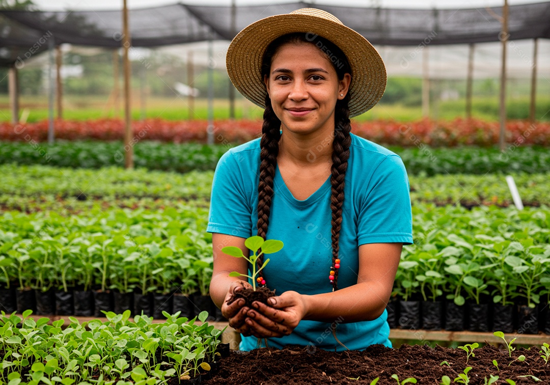Mulher jovem trabalhadora trabalhando em uma fazenda