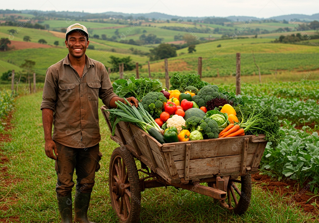 Homem meia idade trabalhador trabalhando em uma fazenda