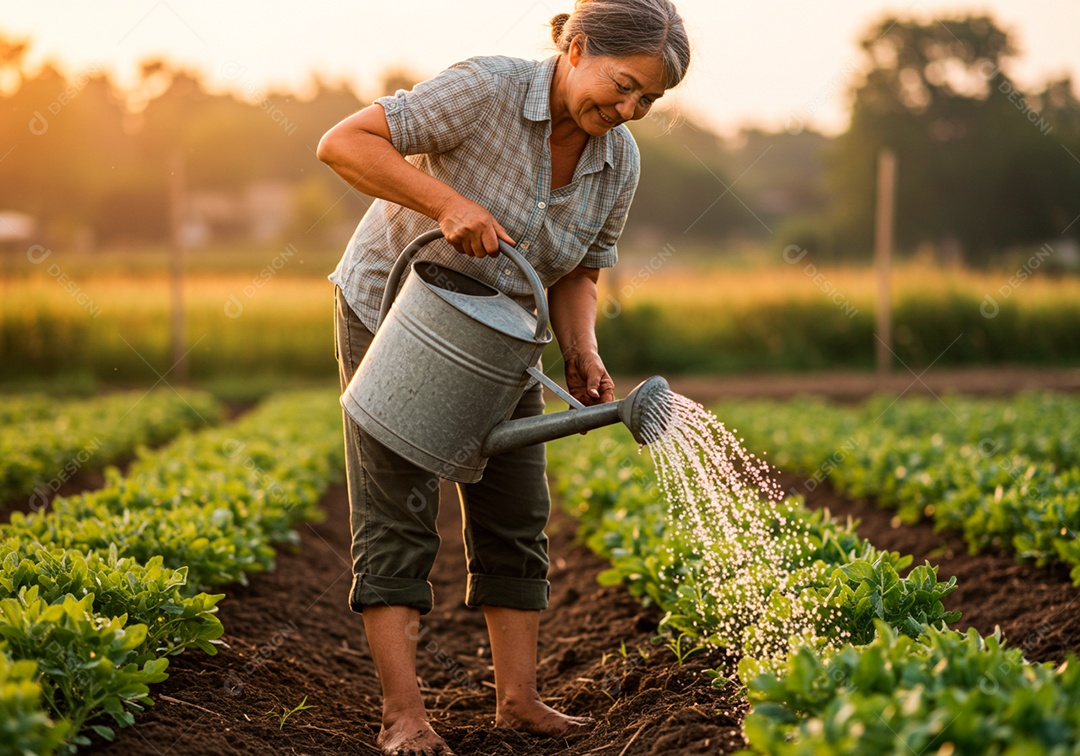 Mulher meia idade trabalhadora trabalhando em uma fazenda