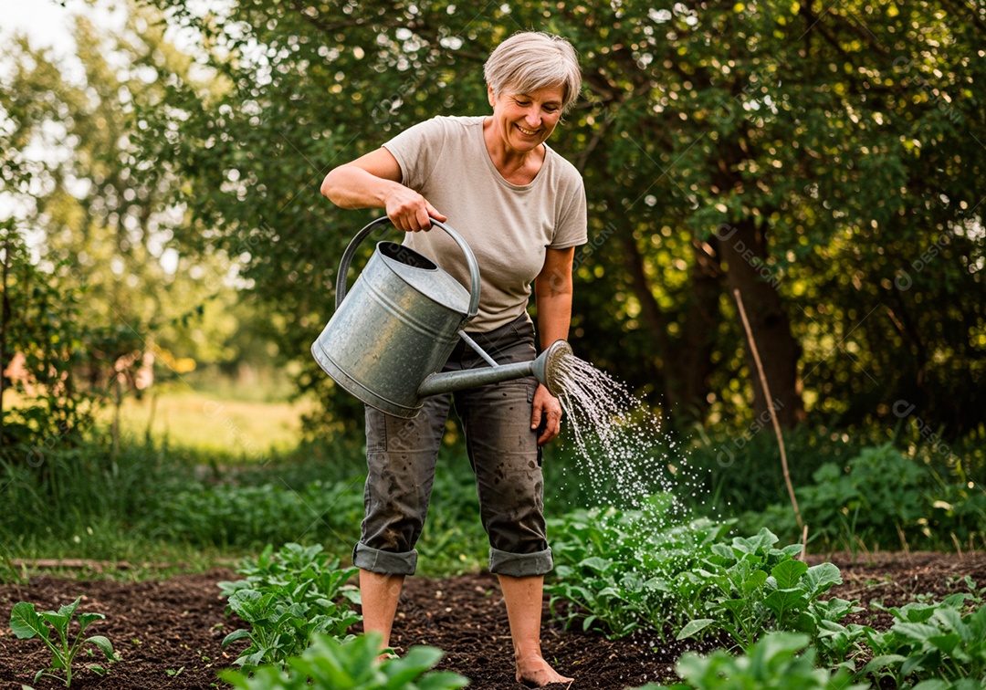 Mulher meia idade trabalhadora trabalhando em uma fazenda