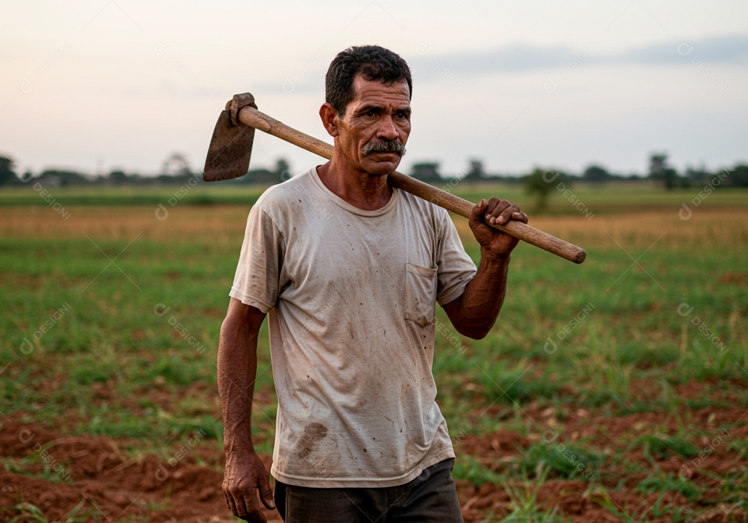 Homem meia idade trabalhador trabalhando sobre fazenda