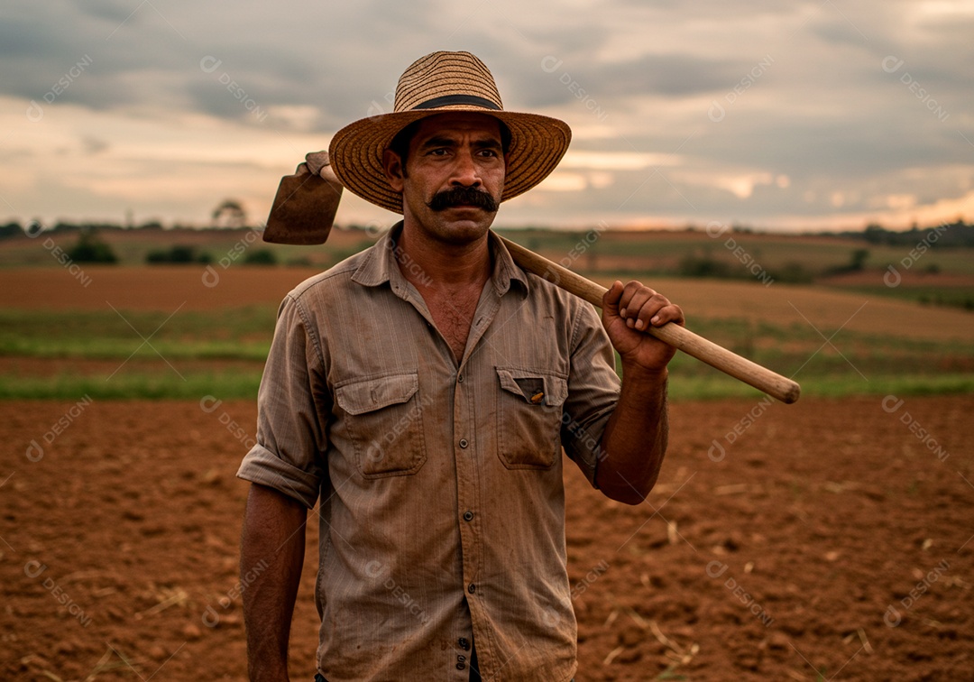Homem meia idade trabalhador trabalhando sobre fazenda