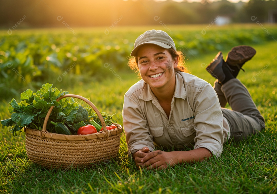 Mulher jovem trabalhadora trabalhando em uma fazenda