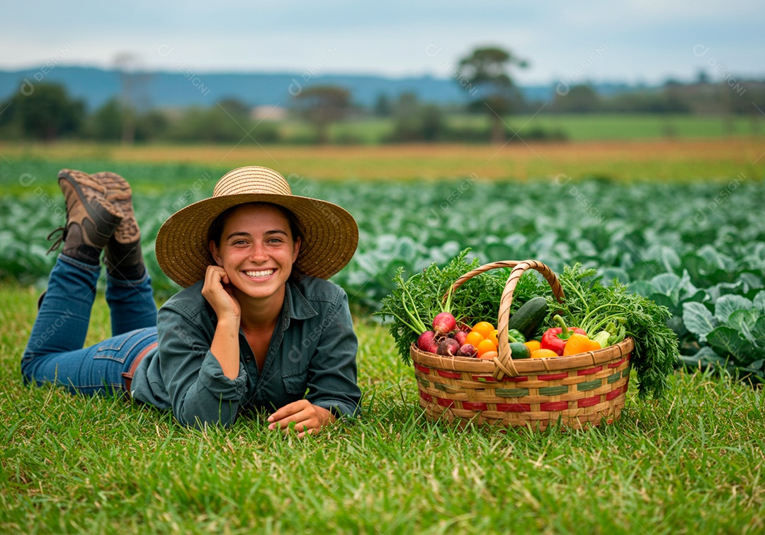 Mulher jovem trabalhadora trabalhando em uma fazenda