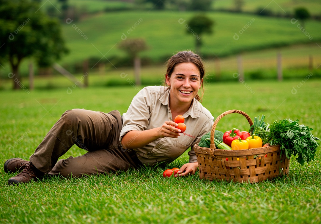 Mulher jovem trabalhadora trabalhando em uma fazenda