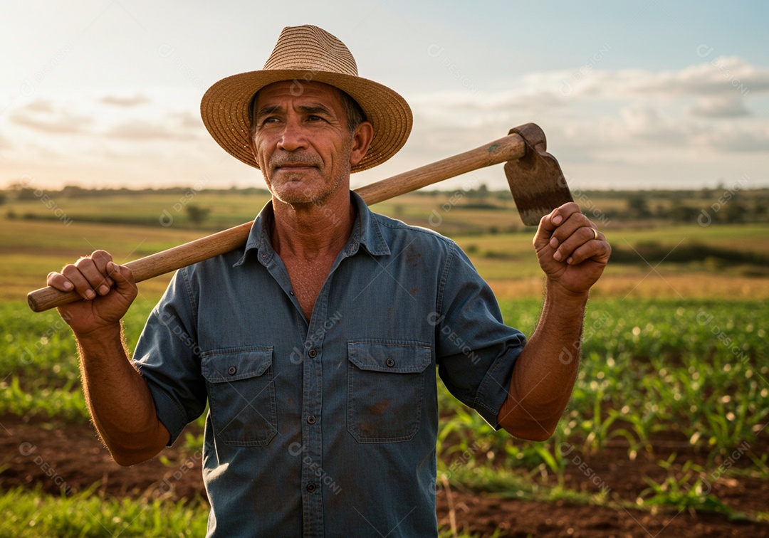 Homem meia idade trabalhador trabalhando em uma fazenda