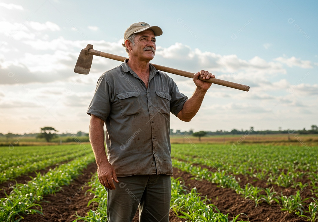 Homem meia idade trabalhador trabalhando em uma fazenda