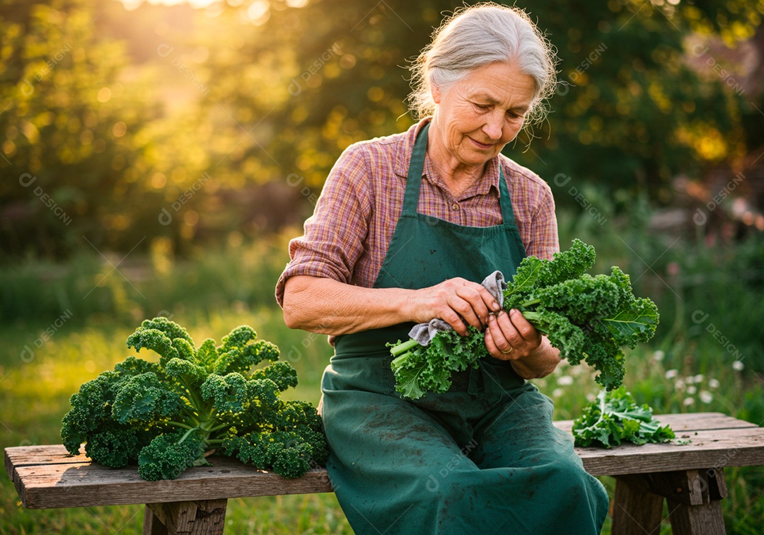 Mulher meia idade trabalhadora trabalhando em uma fazenda segurando alface