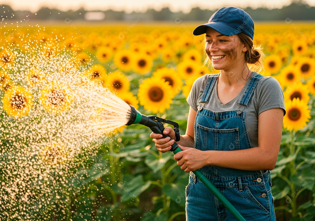 Mulher jovem trabalhadora trabalhando em uma fazenda