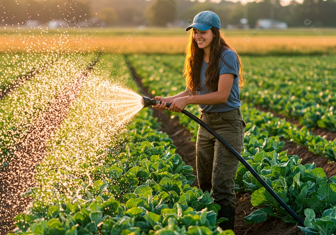 Mulher jovem trabalhadora trabalhando em uma fazenda