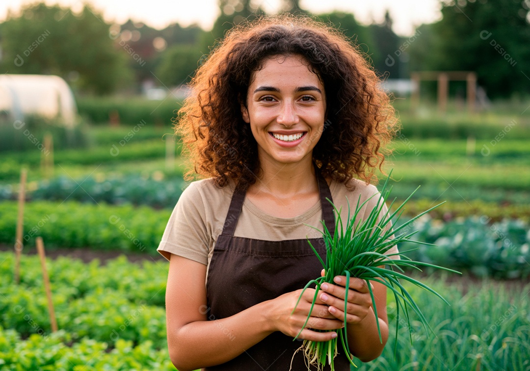 Mulher jovem trabalhadora trabalhando em uma fazenda