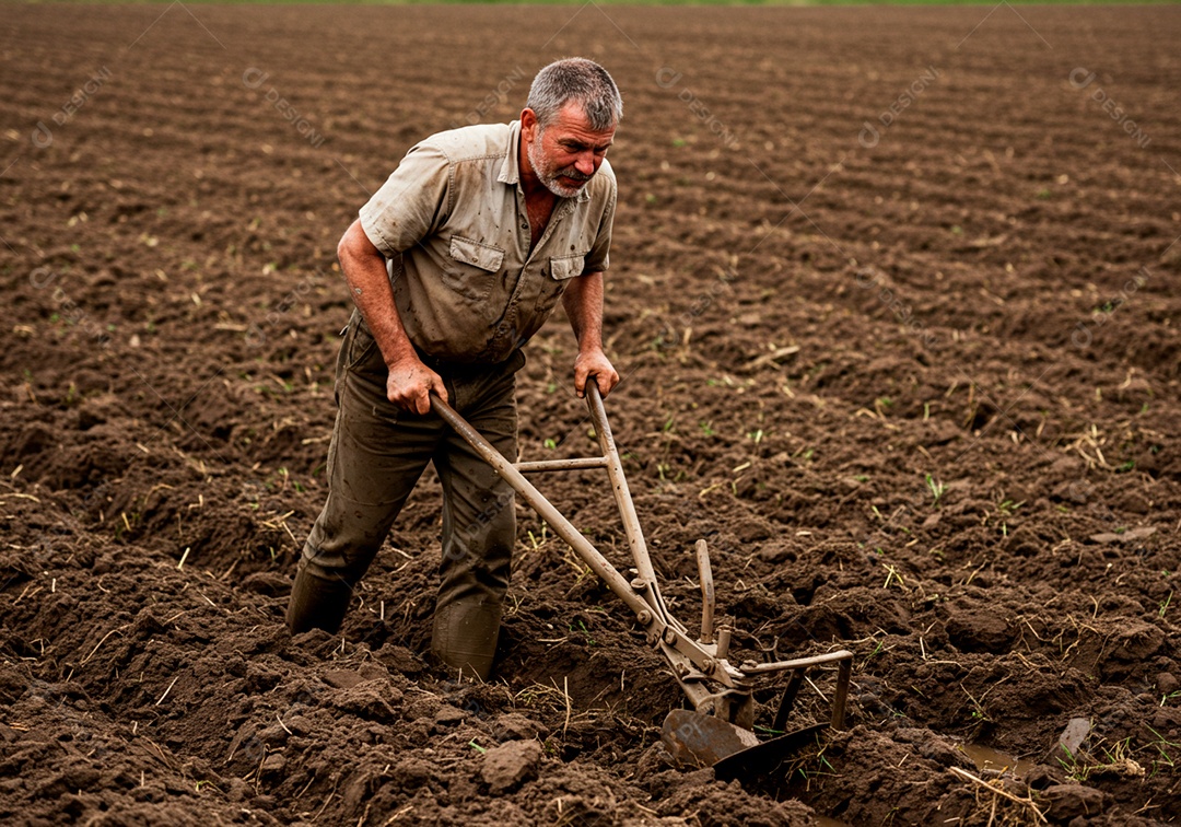 Homem meia idade trabalhador trabalhando em uma fazenda