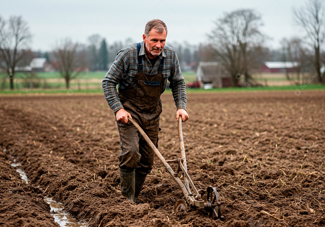 Homem meia idade trabalhador trabalhando em uma fazenda