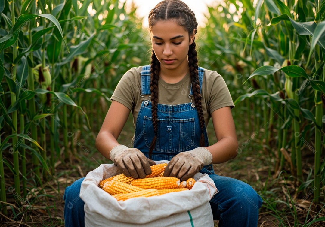 Mulher jovem trabalhadora trabalhando em uma fazenda