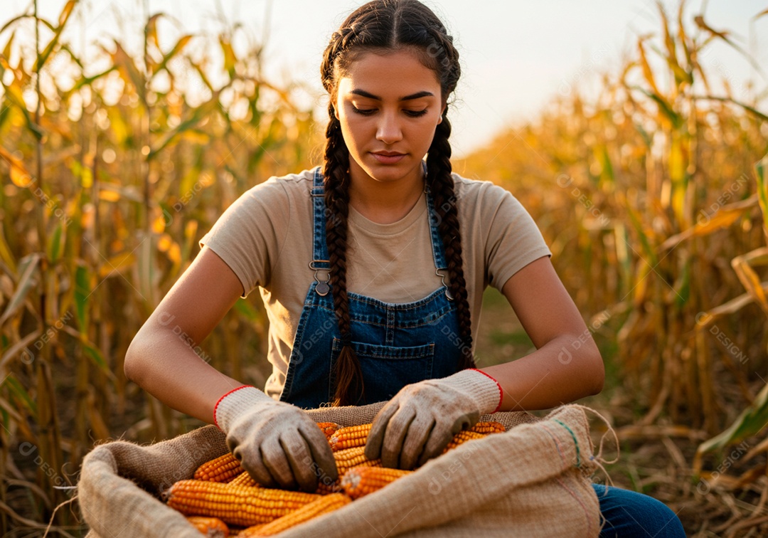 Mulher jovem trabalhadora trabalhando em uma fazenda