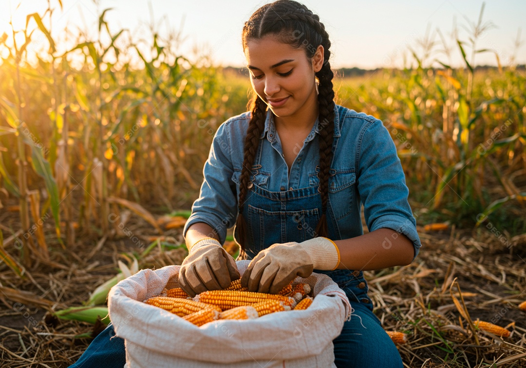 Mulher jovem trabalhadora trabalhando em uma fazenda