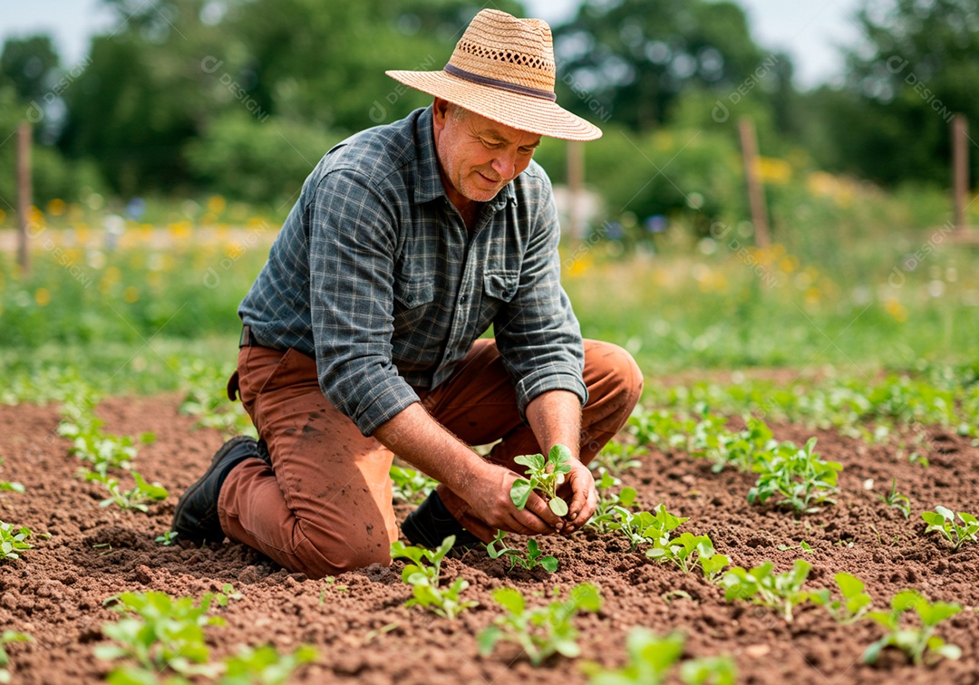 Homem meia idade trabalhador trabalhando em uma fazenda