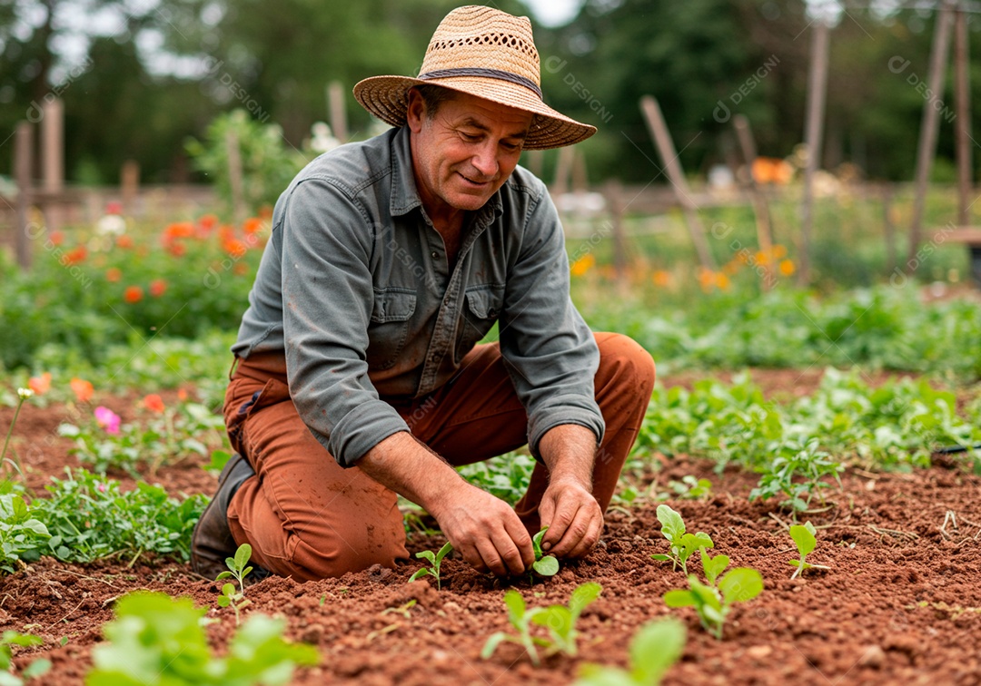 Homem meia idade trabalhador trabalhando em uma fazenda