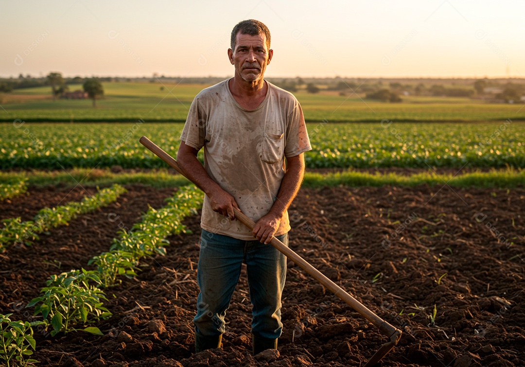 Homem meia idade trabalhador trabalhando em uma fazenda