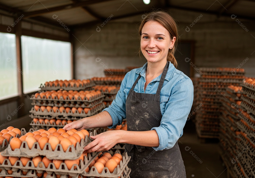 Mulher jovem trabalhadora trabalhando em uma fazenda