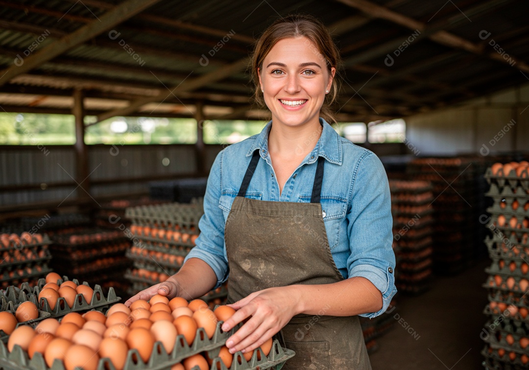 Mulher jovem trabalhadora trabalhando em uma fazenda