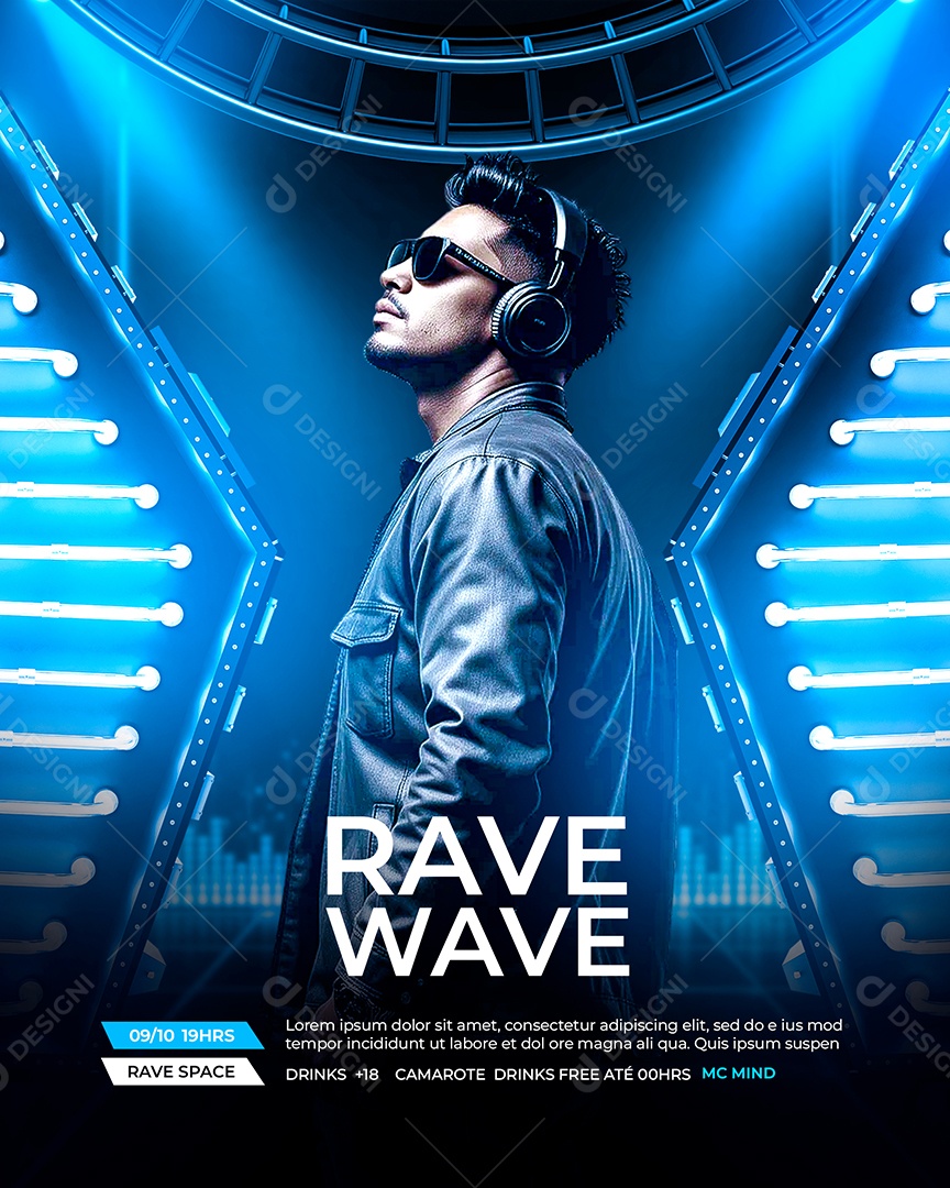 Feed Flyer Rave Wave Social Media PSD Editável