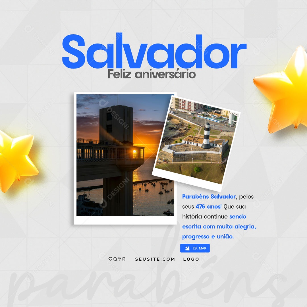 Feliz Aniversário Salvador 29 de Março Social Media PSD Editável