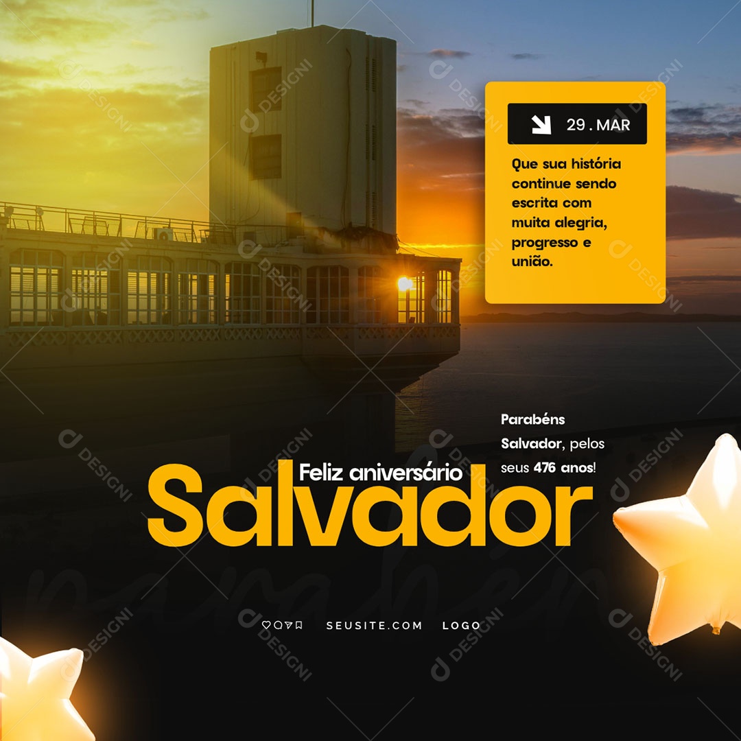 Feliz Aniversário Salvador Social Media PSD Editável