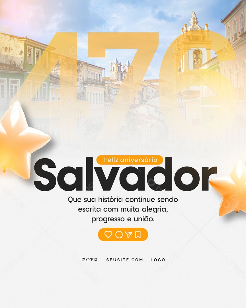 Feliz Aniversário Salvador 476 Anos Social Media PSD Editável
