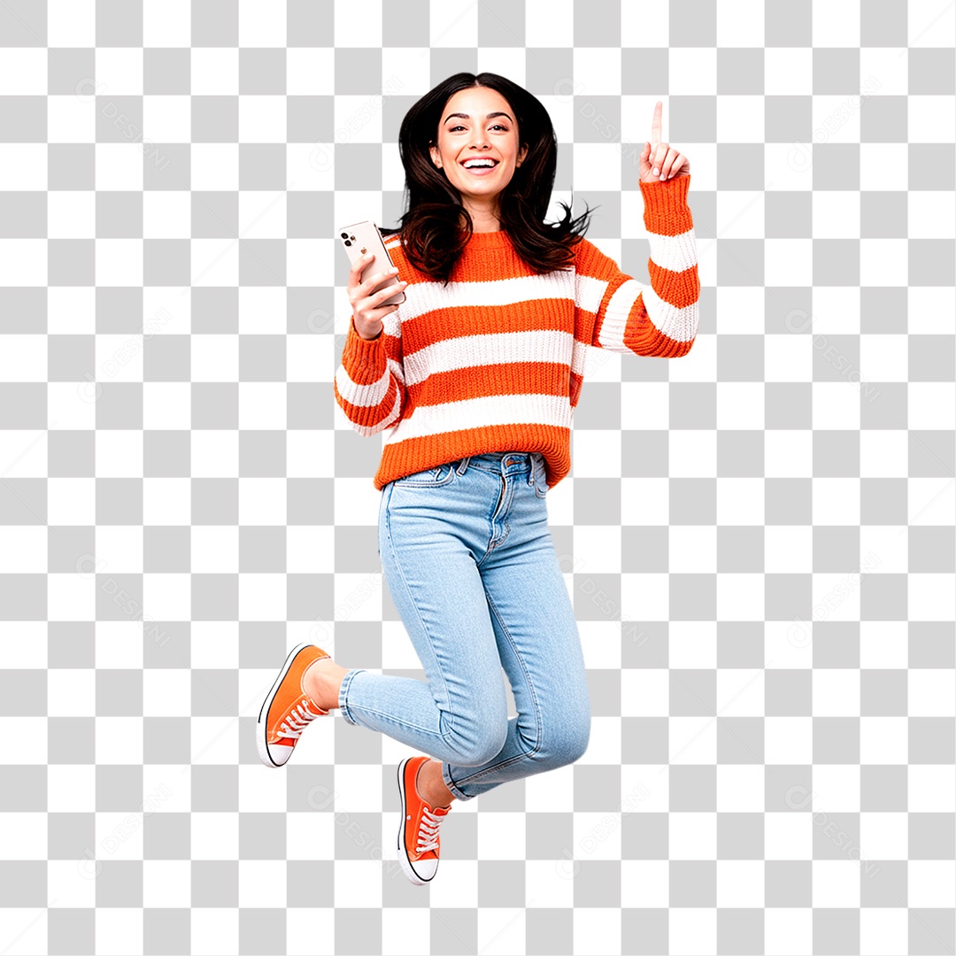 Mulher com Celular PNG Transparente