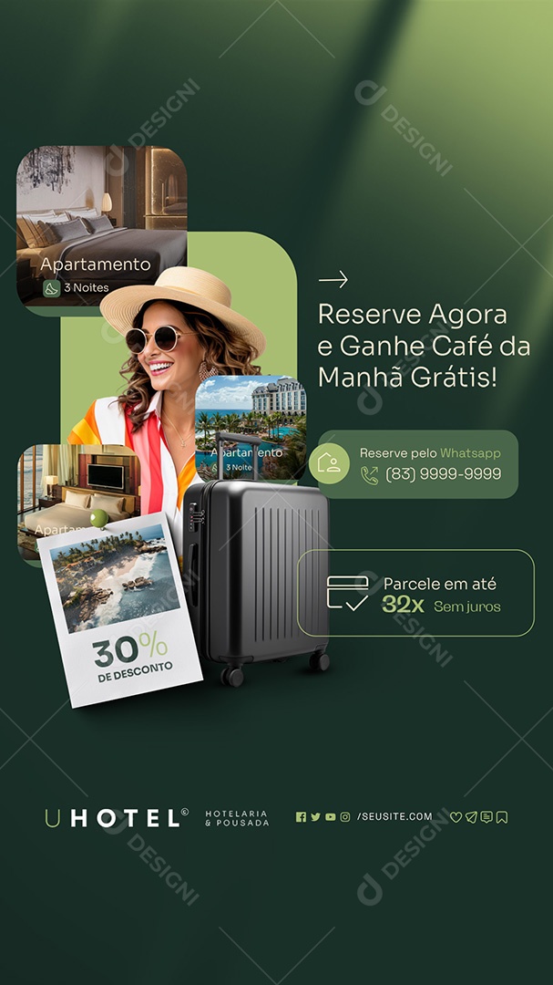 Story Hotelaria e Pousada Reserve Agora e Ganhe Café da Manhã 30% de Desconto Social Media PSD Editável