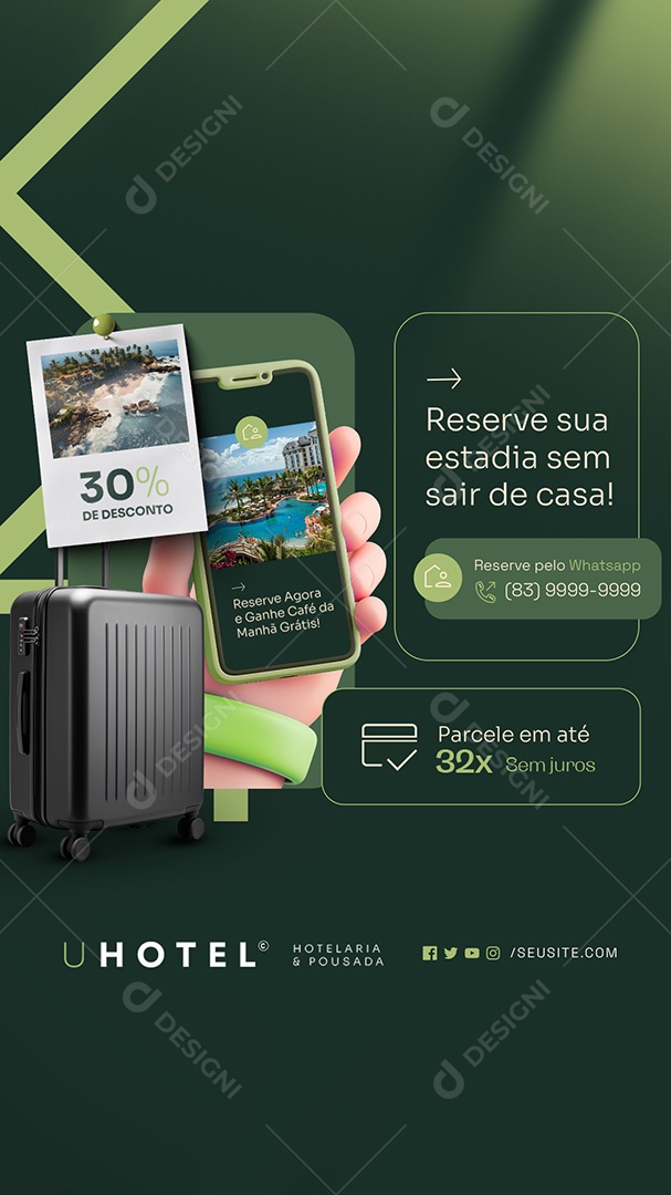 Story Hotelaria e Pousada Reserve sua Estadia sem Sair de Casa Social Media PSD Editável