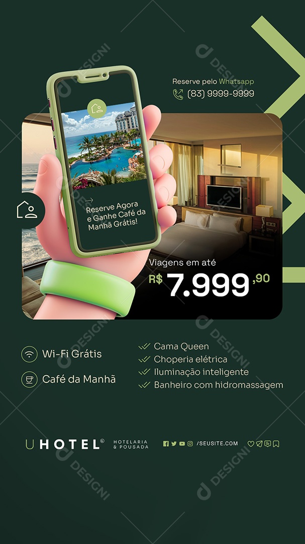 Story Hotelaria e Pousada Reserve Agora e Ganhe Café da Manhã Social Media PSD Editável