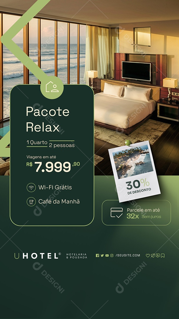 Story Hotelaria e Pousada Pacote Relax 30% de Desconto Social Media PSD Editável