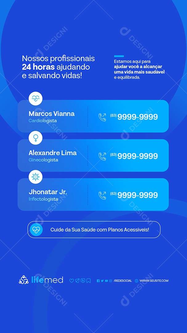 Story Clínica Médica Nossos Profissionais 24 Horas Ajudando e Salvando Vidas Social Media PSD Editável